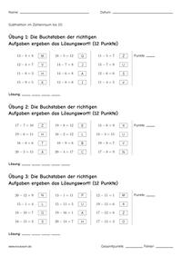 Arbeitsblatt Subtraktion